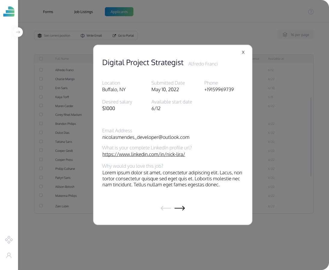 Individual applicant data inspection